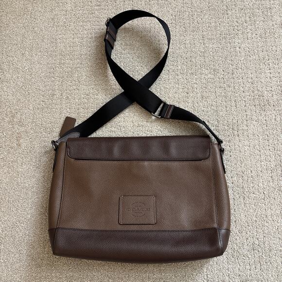 Coach Hudson Messenger In Colorblock Tobacco Mahagony Leather Bag Snap Belt - Picture 9 of 11